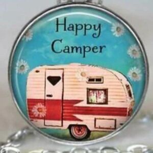5/$25 Happy Camper Glass Silver Tone Necklace